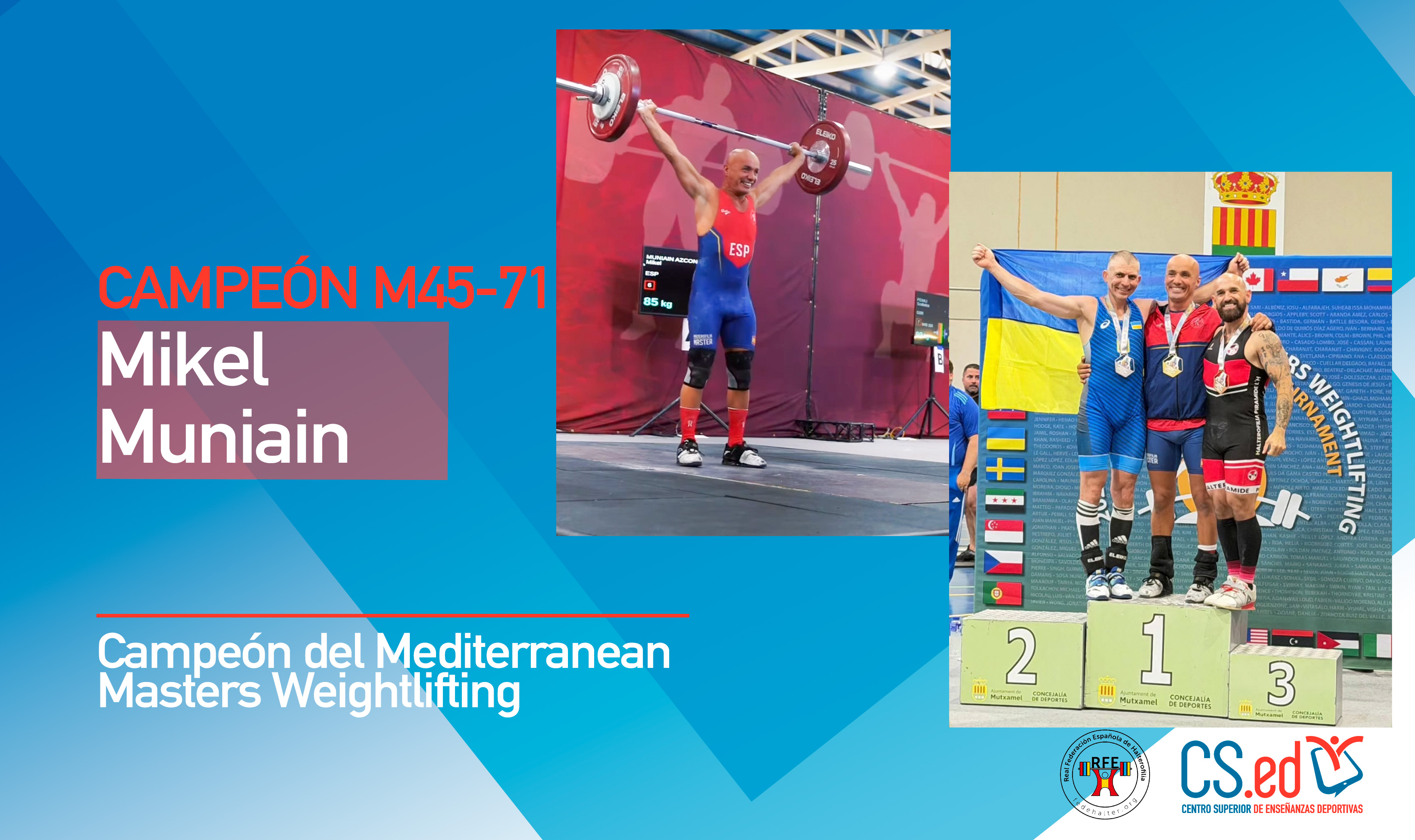 La imagen muestra dos fotografías de Mikel Muniain, campeón de halterofilia