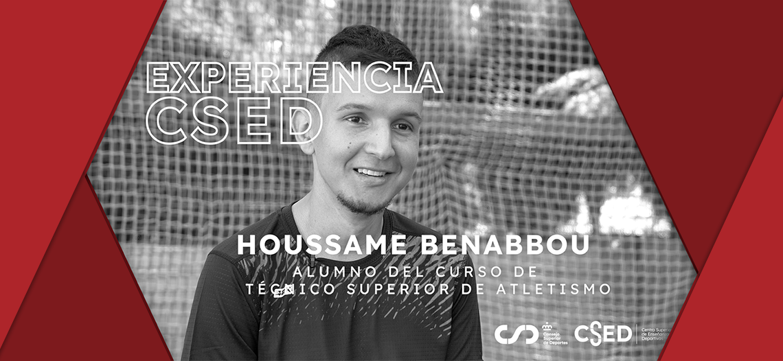 La imagen muestra a un joven moreno con el pelo corto sonriente, con el texto Experiencia CSED Houssame Benabbou y los logos de CSD y CSED